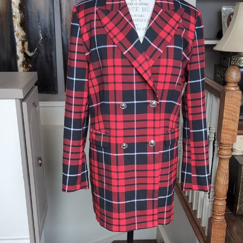 Peter Nygard Plaid Double-Breasted Jacket  New Without Tags
